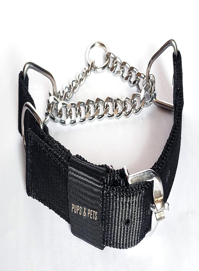 Pups&Pets Heavy Weight Durable and Adjustable Dog Nylon Half Chain Collar Half Choker Stainless Steel Dogs Collars Size - 1.55 inch XX-Large Size for Giant and Large Breed Dog (Black Color) - Image 1